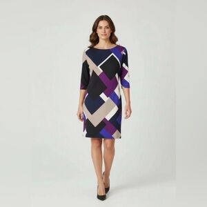 Eliza‎ J Sheath Dress Knit Geometric Art Business Career Office Purple 8 Medium